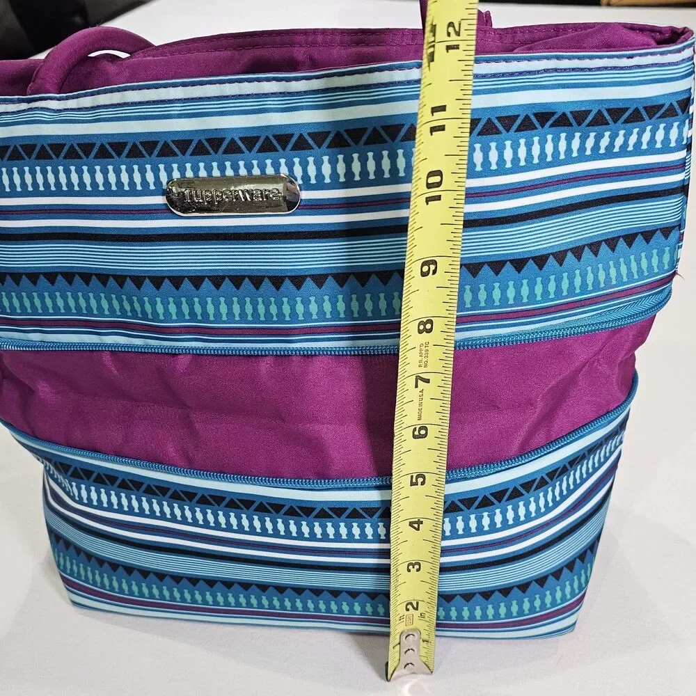 Tupperware Stylish Stripes Expandable  Insulated Lunch Tote Bag Blue Pink Green